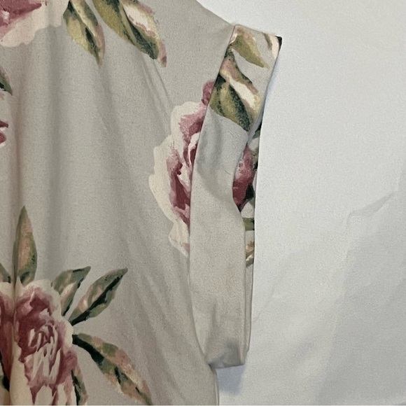REBORN J Grayish Floral Side Tie Shirt Soft Sleeve Feminine Modest Size Medium - Picture 4 of 12
